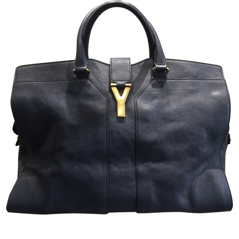 Yves Saint Laurent Shopper Leer in Blauw