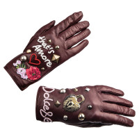 Dolce & Gabbana Handschuhe aus Leder in Bordeaux