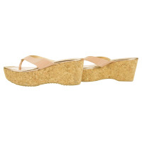 Jimmy Choo Pathos Nude Patent Leather Thong wedge