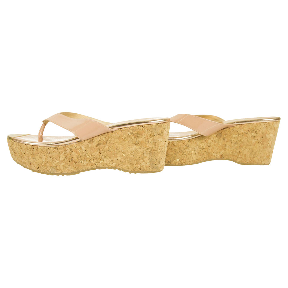 Jimmy Choo Pathos Nude Patent Leather Thong wedge