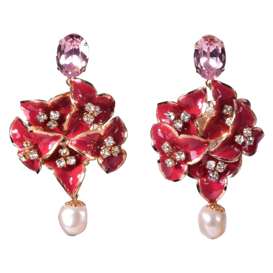 Dolce & Gabbana  Flower clips earrings with pearls red