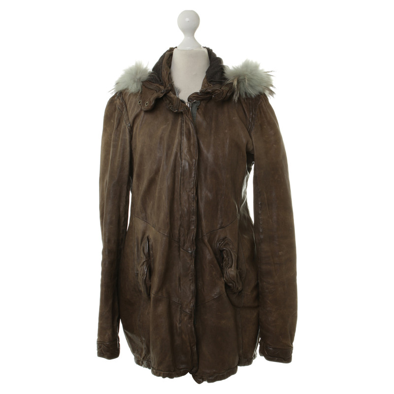 Giorgio Brato Leather coat with fur trim