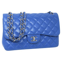 Chanel Classic Flap Bag Jumbo Leer in Blauw