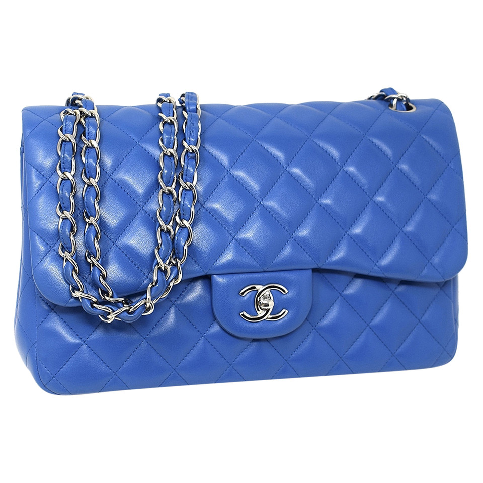 Chanel Classic Flap Bag Jumbo Leer in Blauw