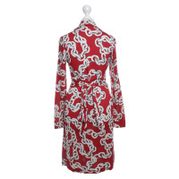 Diane Von Furstenberg Rotes Wickelkleid mit weißem Motiv-Muster