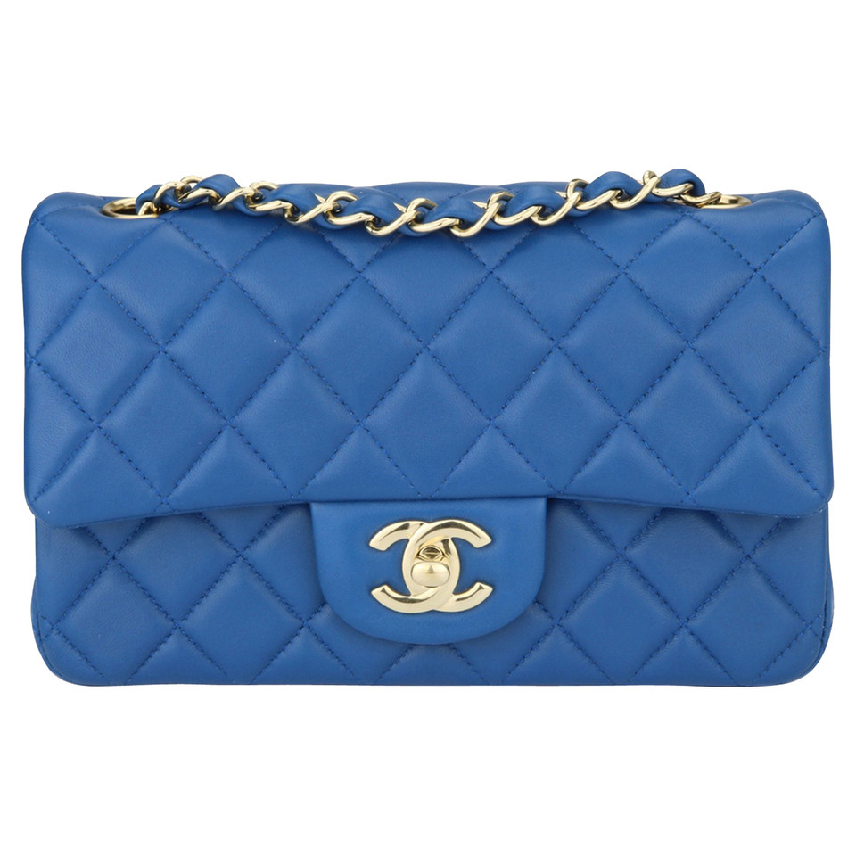 Chanel Classic Flap Bag Mini Square Leer in Blauw
