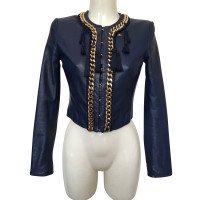 Elisabetta Franchi Leather jacket in blue / gold