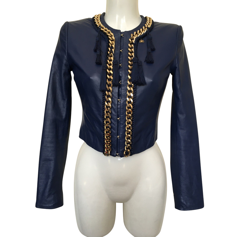 Elisabetta Franchi Lederjacke in Blau/Gold