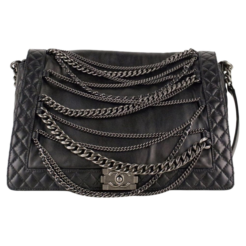 Chanel Boy Bag Leer in Zwart