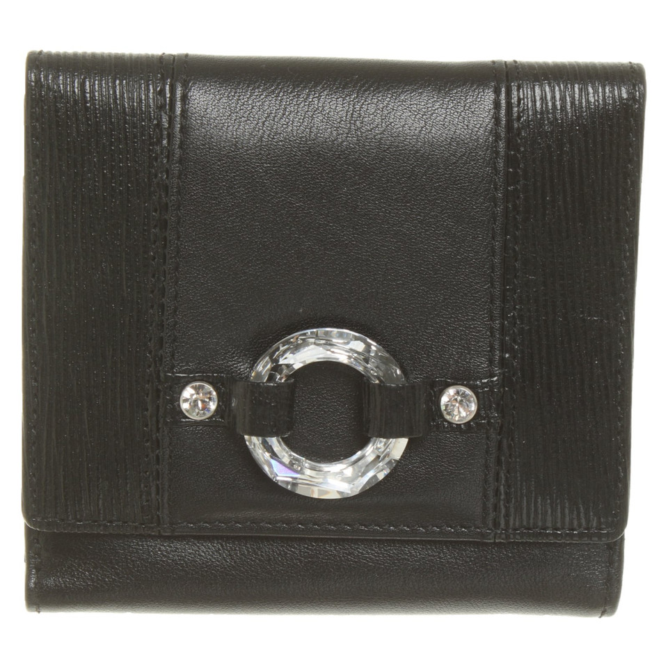 Swarovski Täschchen/Portemonnaie aus Leder in Schwarz