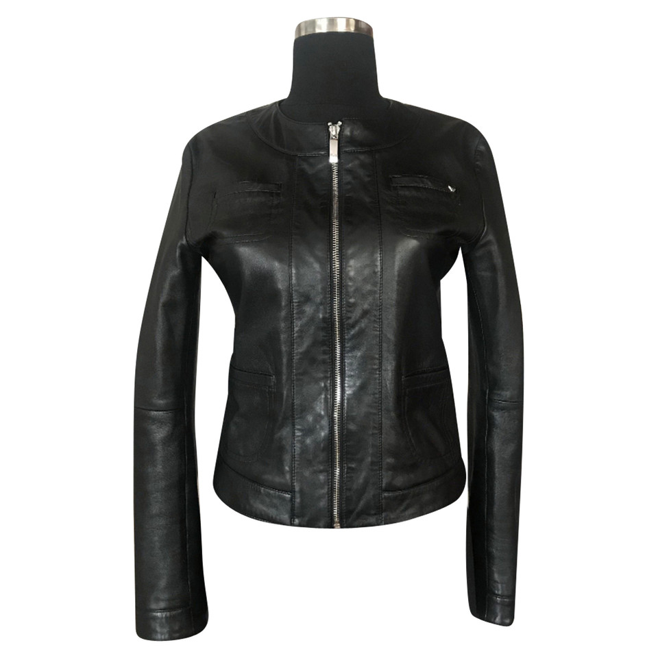 Armani Jeans Jacke/Mantel aus Leder in Schwarz