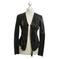 Pinko Leather jacket in black with ruffles