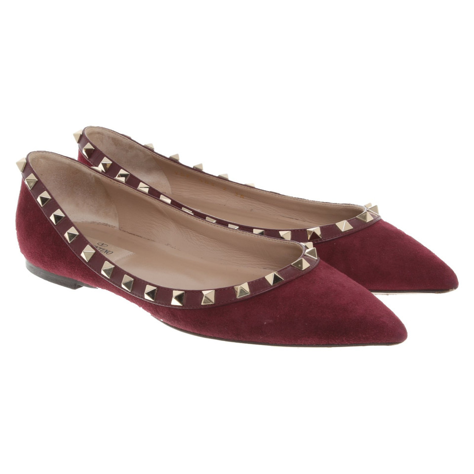 Valentino Garavani Rockstud Flats Leer in Bordeaux