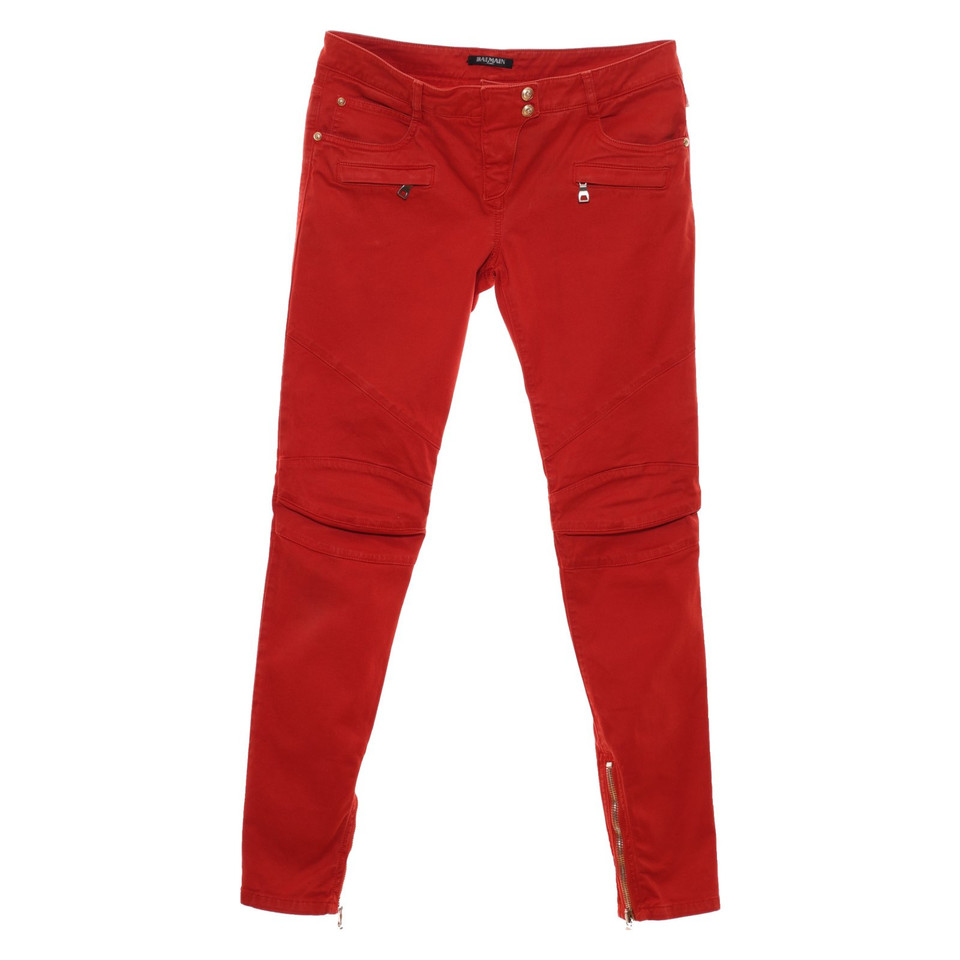 Balmain Jeans in Cotone in Rosso
