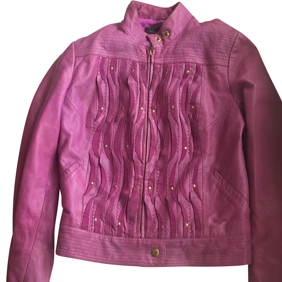 Roberto Cavalli Jacket/Coat Leather in Pink