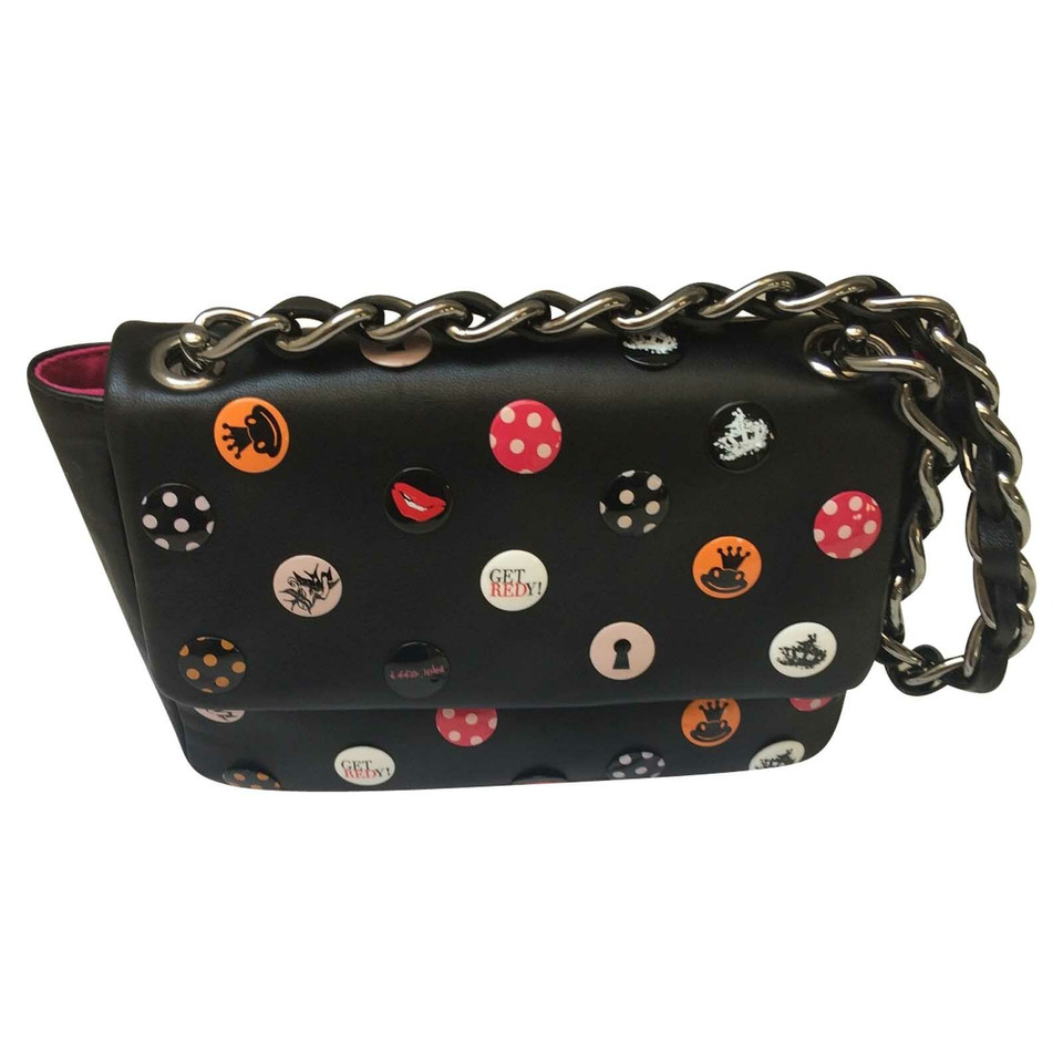 Red (V) Handbag Leather in Black
