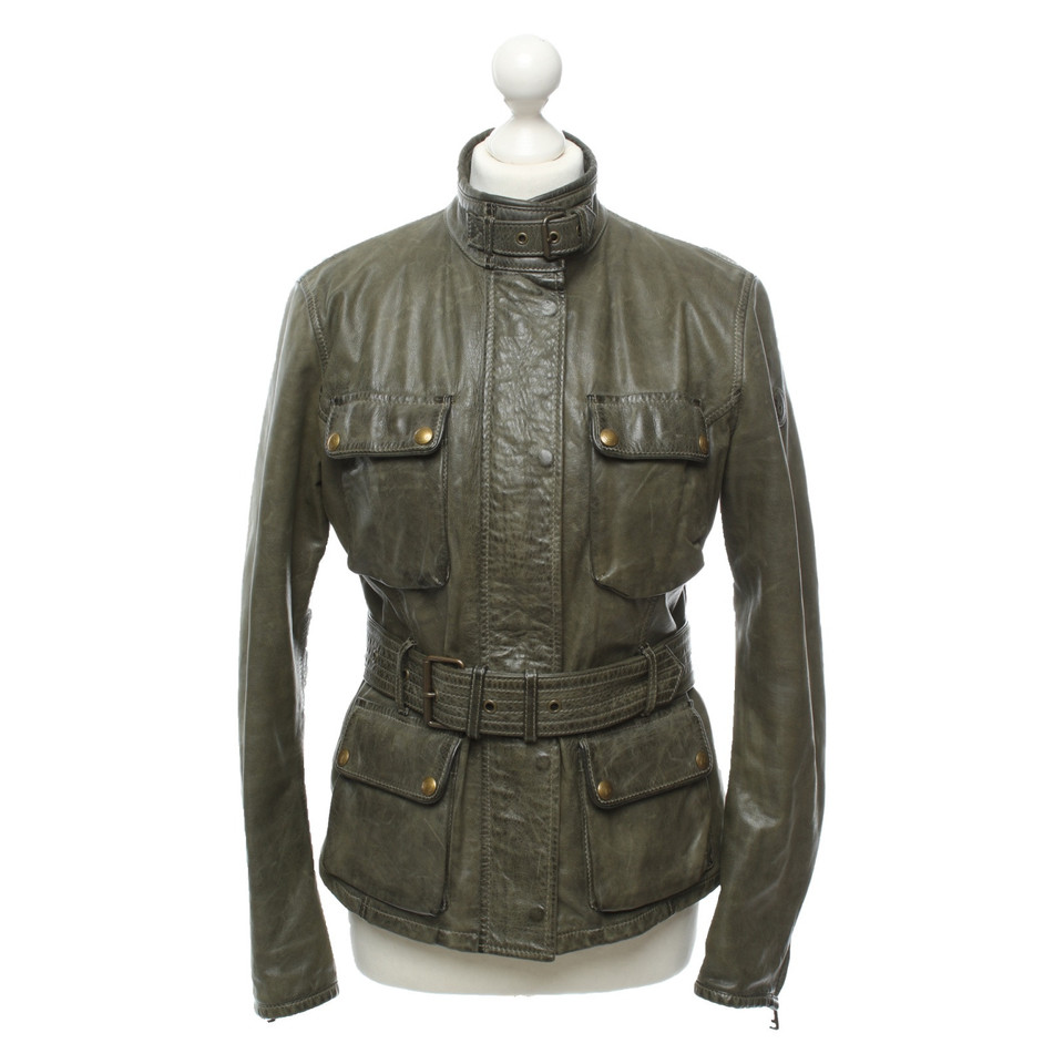 Belstaff Jacke/Mantel aus Leder in Oliv