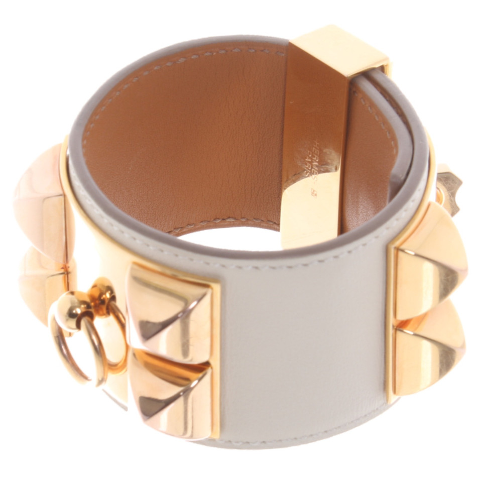 Hermès Collier de Chien Armband aus Leder in Creme