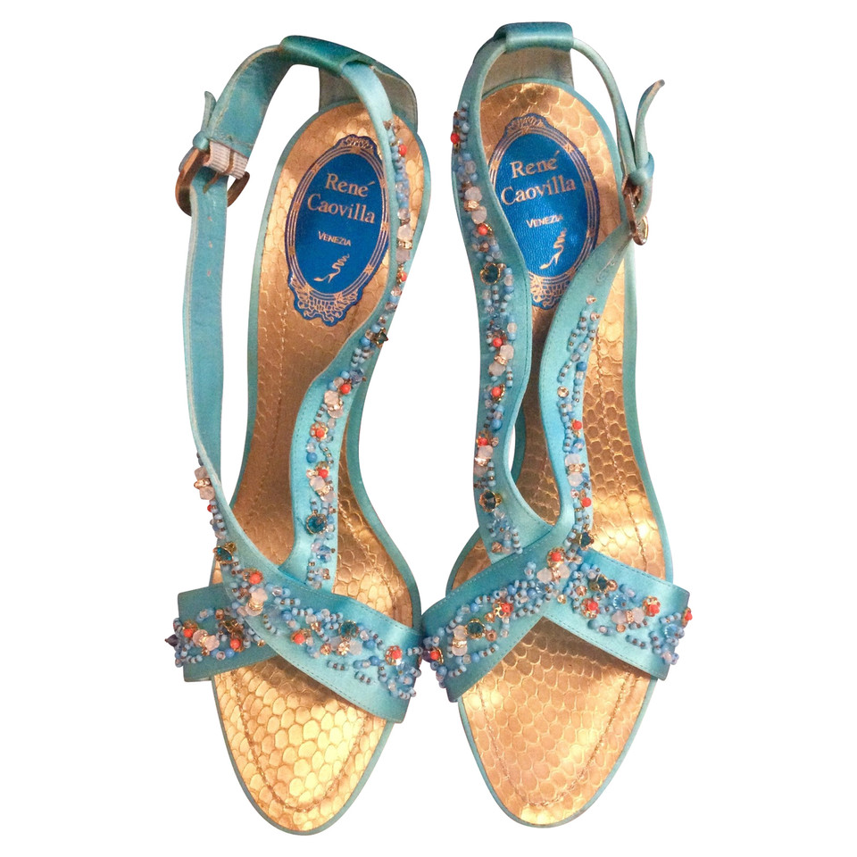 René Caovilla Sandals Silk in Turquoise