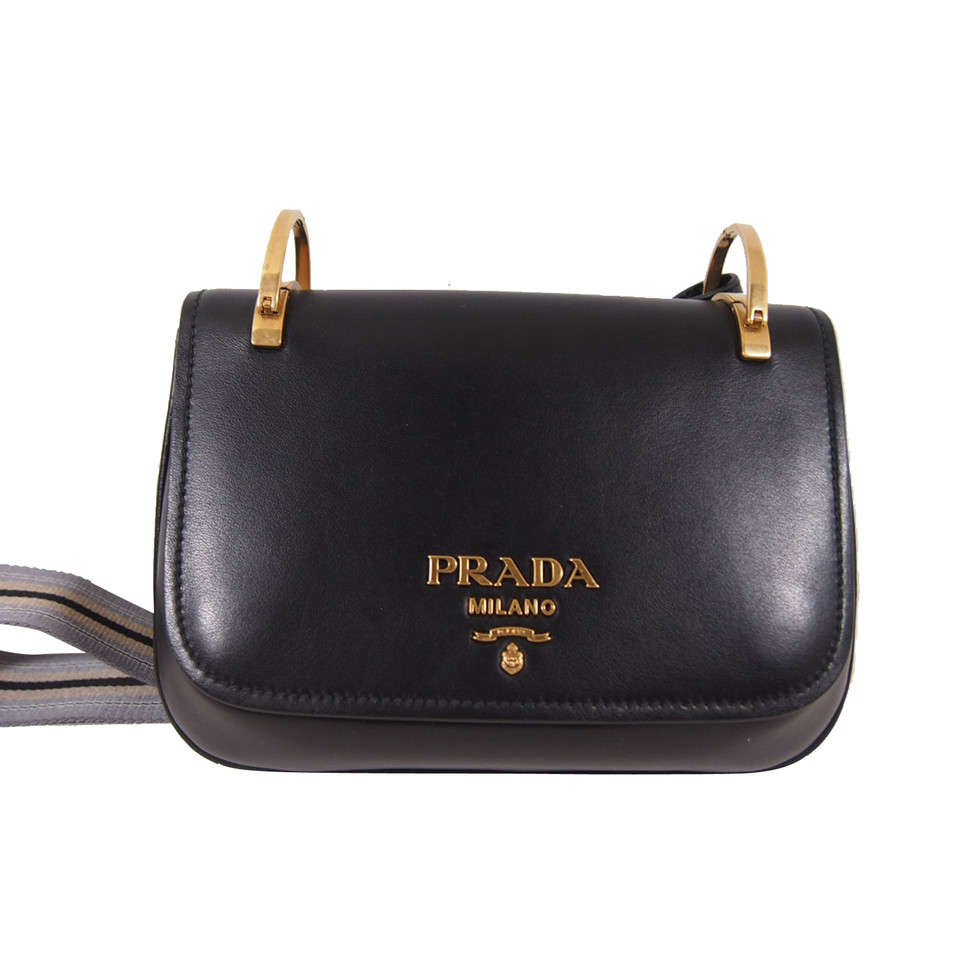 Prada Shopper Leer in Zwart