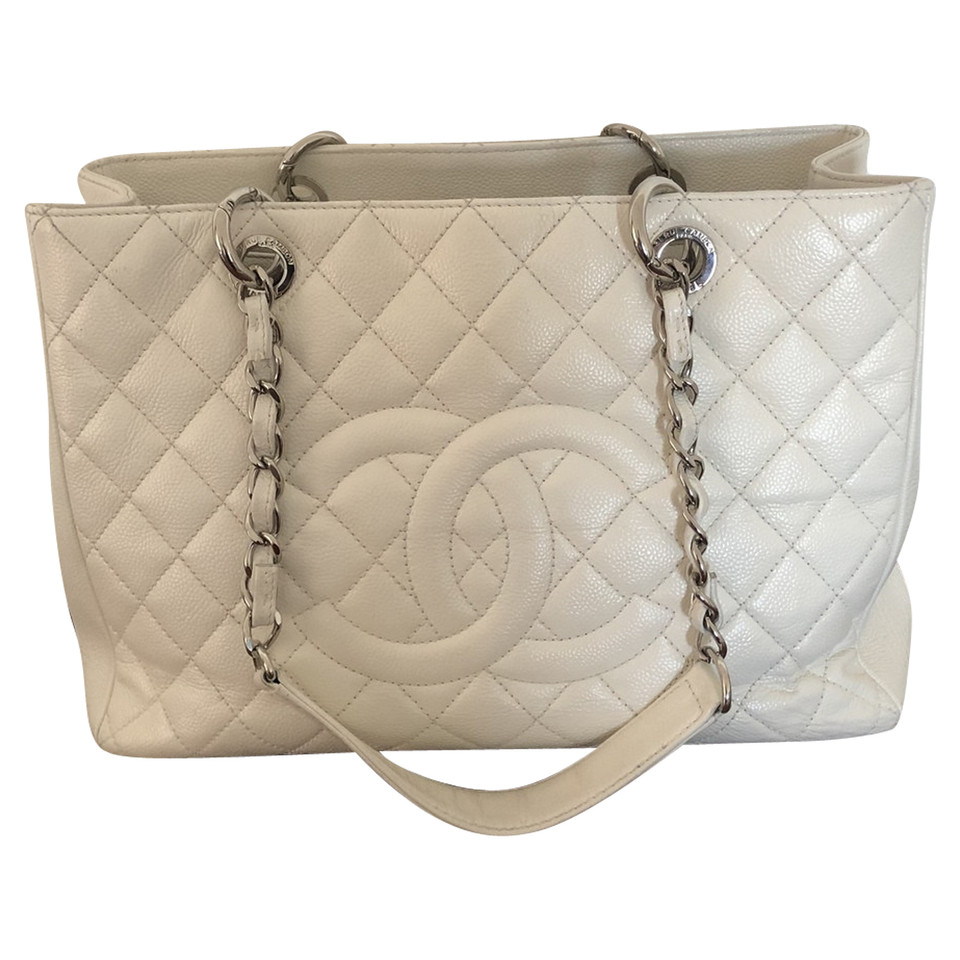Chanel Grand  Shopping Tote Leer in Wit