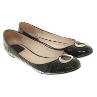 Christian Dior ballerines en cuir verni en noir