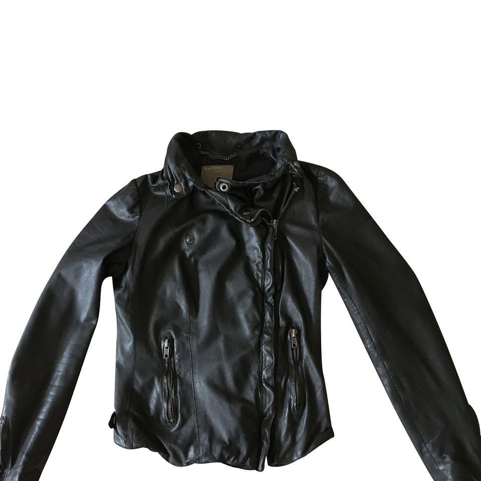 Muubaa Jacke/Mantel aus Leder in Schwarz