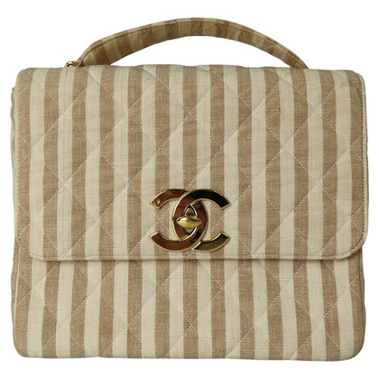 Chanel Flap Bag Top Handle aus Canvas in Beige
