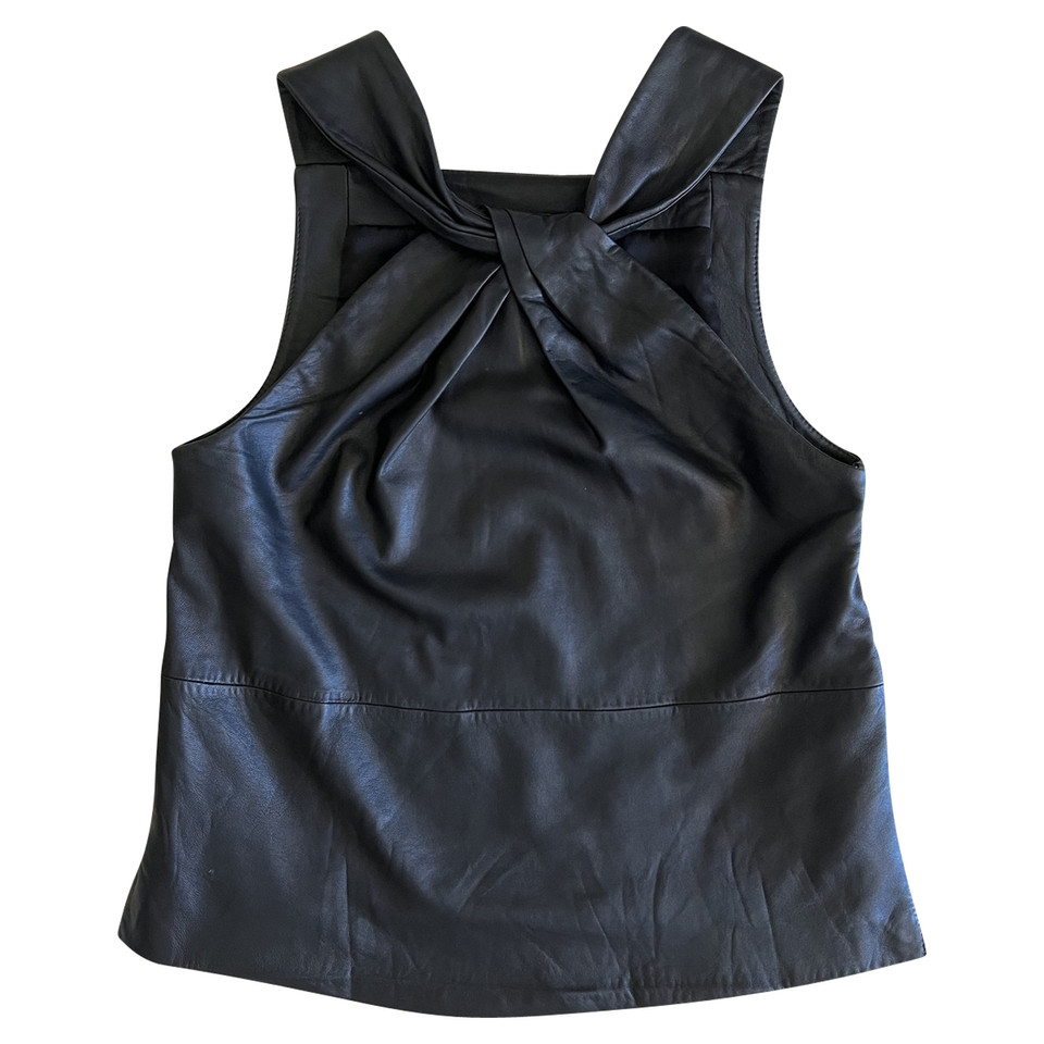 Massimo Dutti Top Leather in Black
