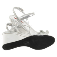Prada Wedges Leather in Silvery