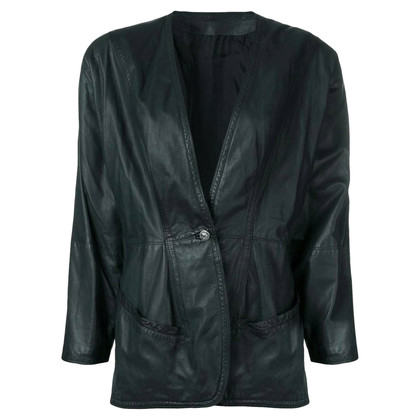 Versace Jacke/Mantel aus Leder in Petrol