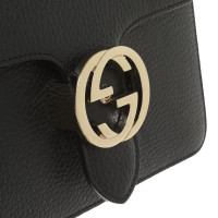 Gucci Interlocking Shoulder Bag Small Leer in Zwart