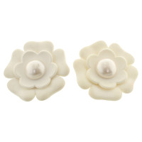Chanel Camellia earclips in white