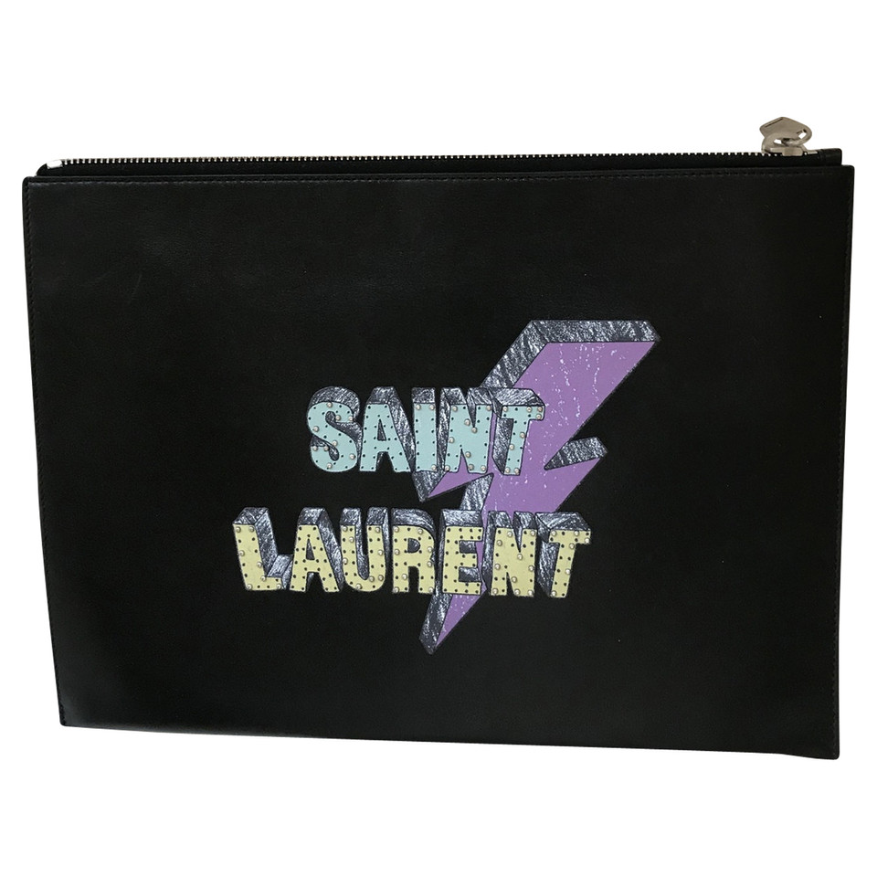 Saint Laurent Clutch aus Leder in Schwarz