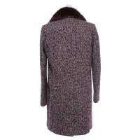 French Connection Tweed coat with woven fur collar