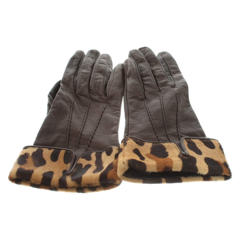 Prada Lederhandschuhe mit Leoparden-Print