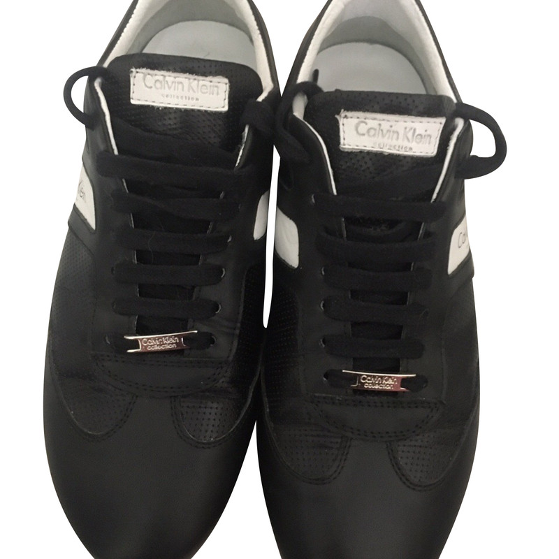 calvin klein black leather trainers