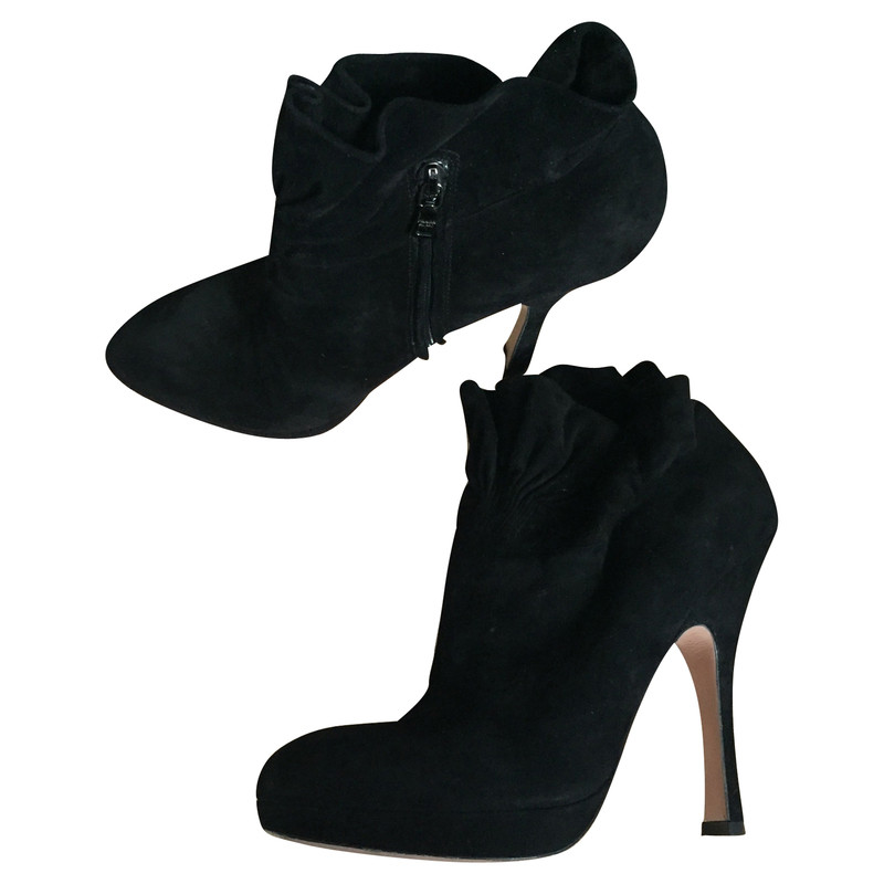 Prada Black Suede Ankle Boots