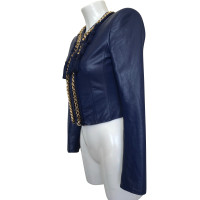 Elisabetta Franchi Leather jacket in blue / gold