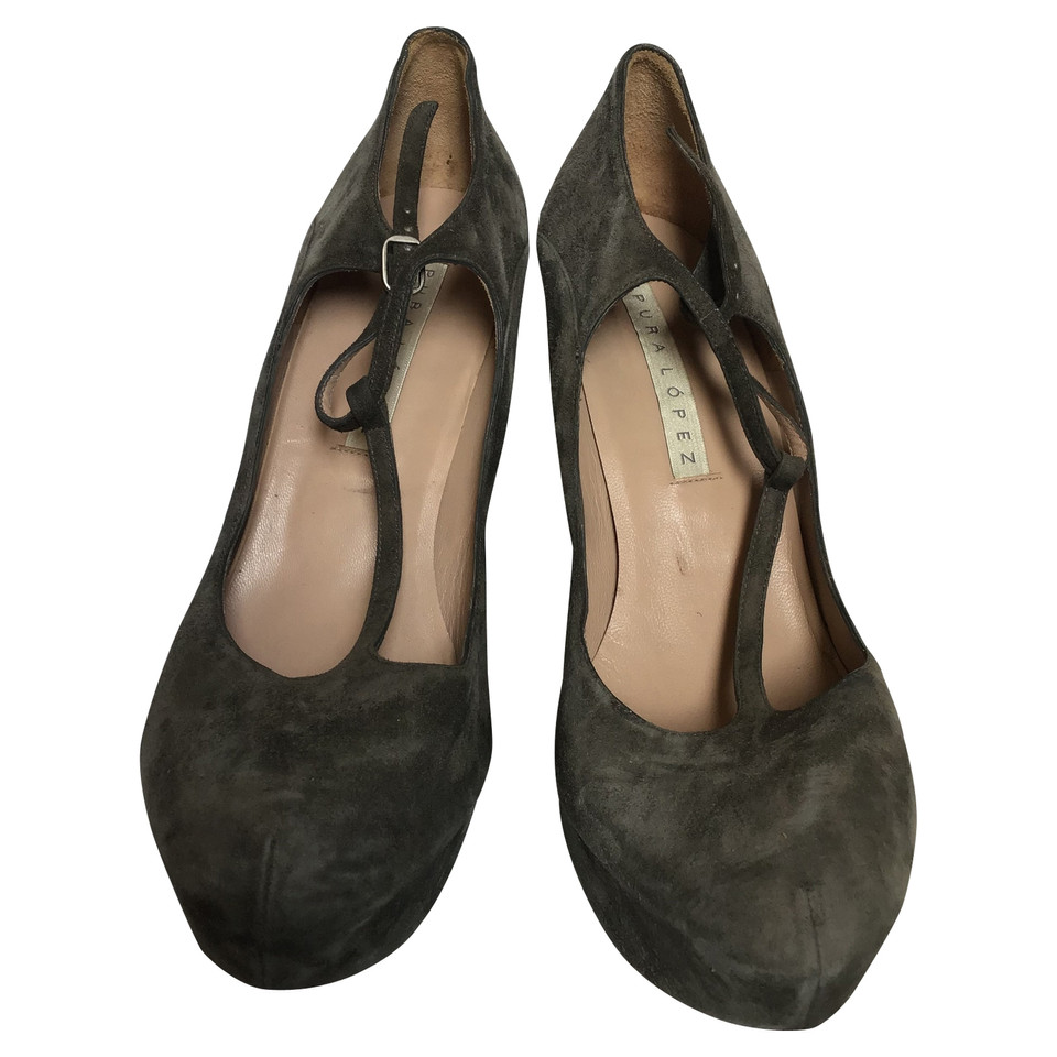 Pura Lopez Pumps/Peeptoes en Daim en Gris