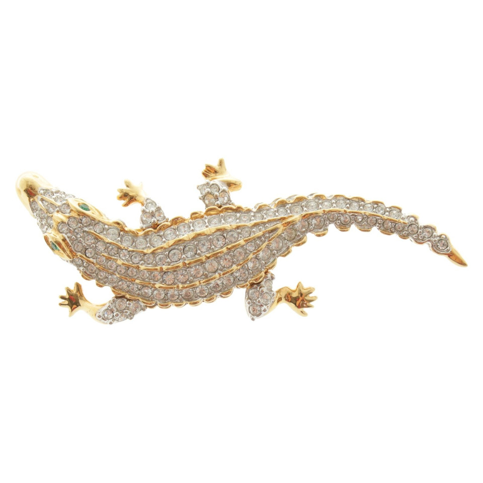 Swarovski Goldfarbene Krokodil-Brosche