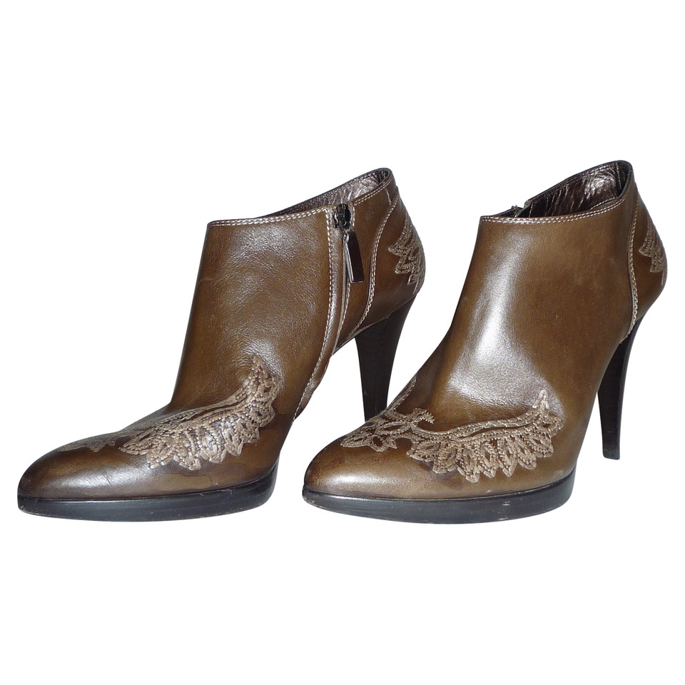 Sergio Rossi BROWN EMBROIDERED ANKLE BOOTS