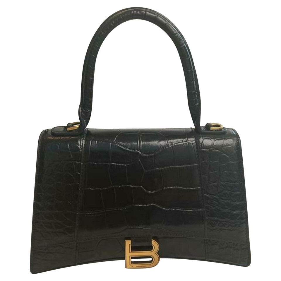 Balenciaga Hourglass Croc Embossed Leather in Black