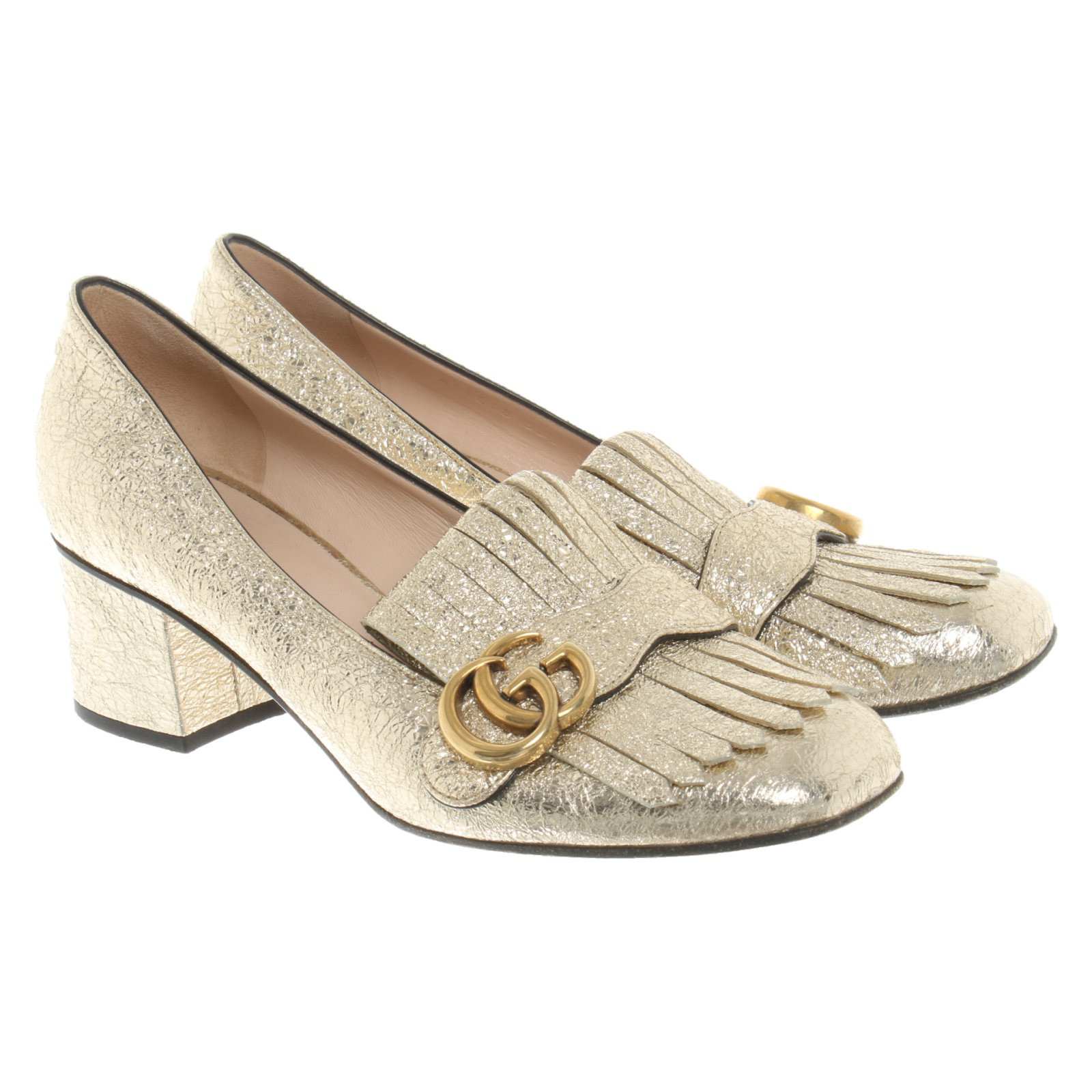 Gucci Pumps Peeptoes Leather In Gold Second Hand Gucci Pumps Peeptoes Leather In Gold Buy Used For 699