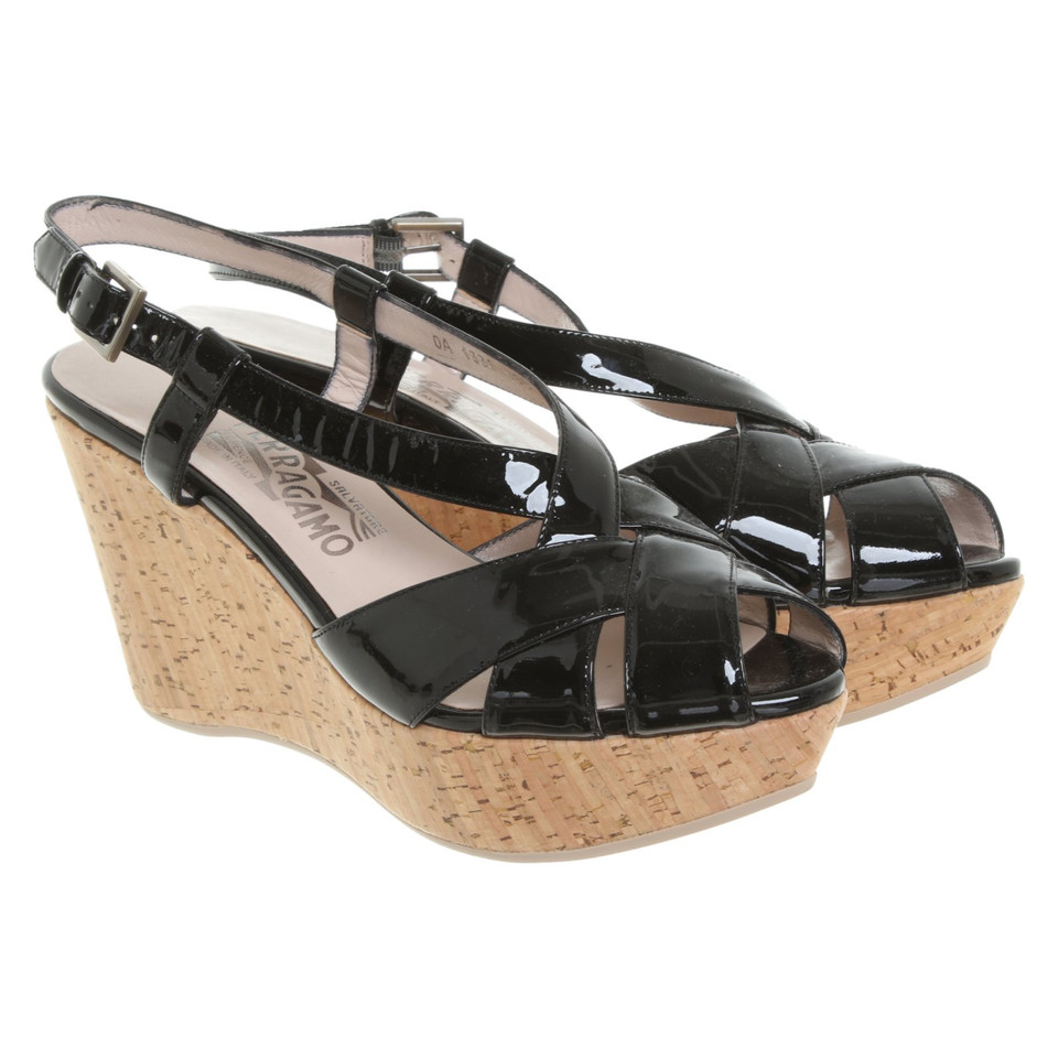 Salvatore Ferragamo Wedges Patent leather in Black