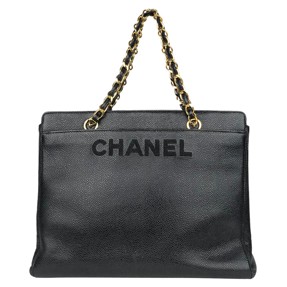Chanel Shopping Tote Leer in Zwart