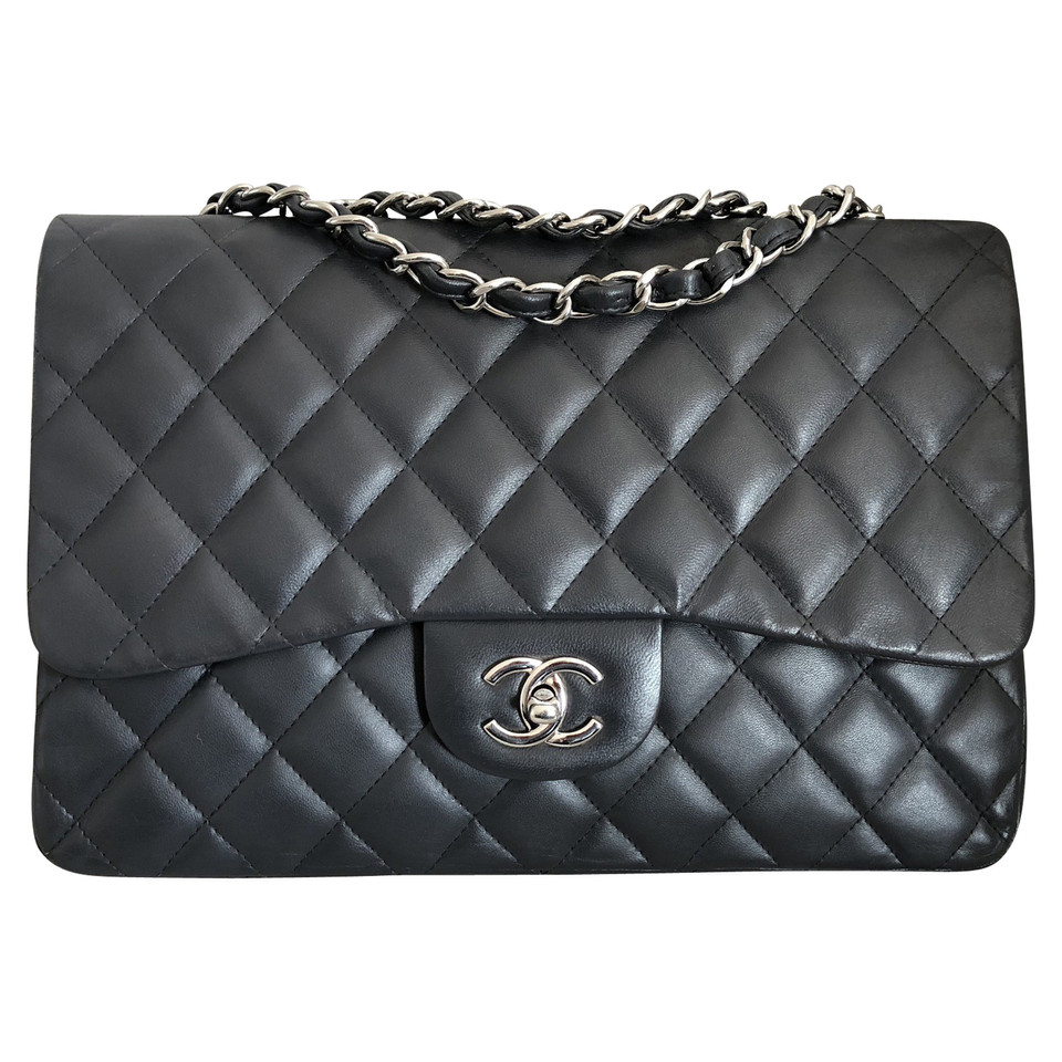 Chanel Classic Flap Bag Jumbo Leer in Grijs