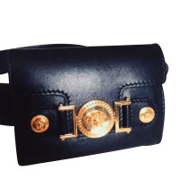 Versace BLACK LEATHER LOGO BELT WITH COIN POUCH 