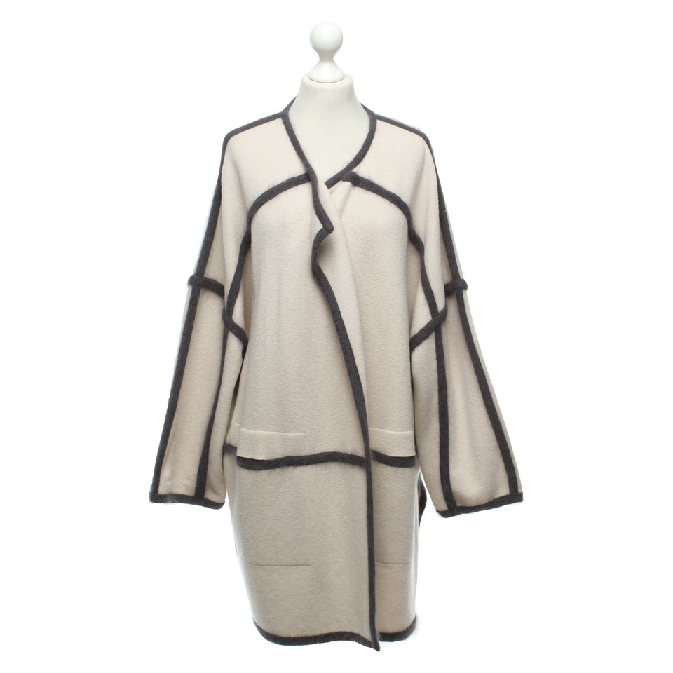 René Lezard Cappotto lavorato a maglia in beige / grigio