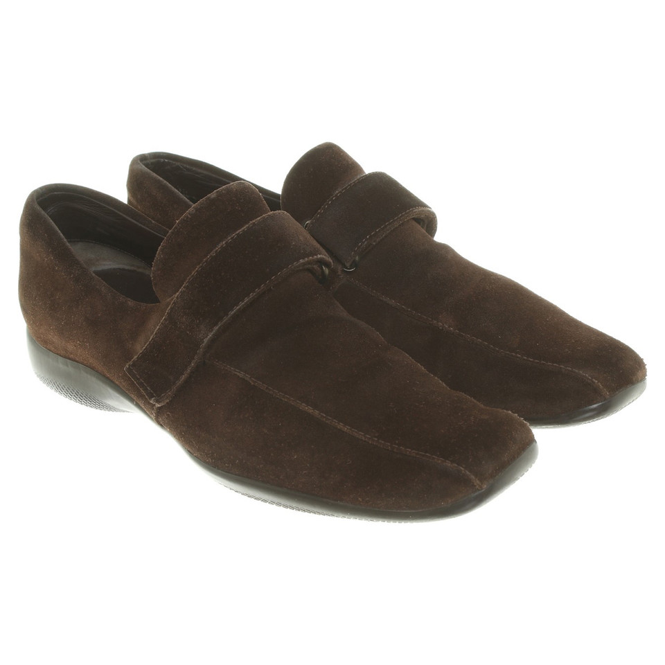 Prada Lederen slippers in bruin